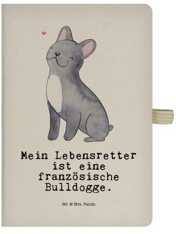 Mr. & Mrs. Panda DIN A4 Baumwoll Notizbuch Französische Bulldogge Lebensretter - Geschenk, Welpe, Kladde, Tagebuch, Schreibheft, Notizblock, Notizen,