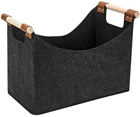 Filzkorb für Kaminholz, Kaminholzkorb mit Tragegriffen Kaminholztasche Faltbar Filztasche Filzkorb für Kaminholz, Holz, Zeitungen, Kleidung 40 x 22 x 27cm Dunkelgrau