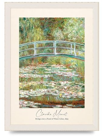 Lithobee - Claude Monet Bridge Over A Pond Of Water Lilies 1899 - Printed Wall Art Design in Sizes A2, A3 & A4 Framed in a Stylish Frame or Unframed (A4 White Grain Frame)