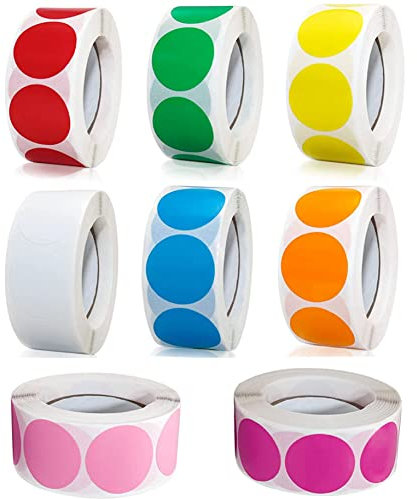 Markierungspunkte,4000 Stück Bunte Klebepunkte auf Rolle, Selbstklebende, Runde Aufkleber perfekt für Kennzeichnung im Büro, Sticker rund 25x25 mm 8 Farben