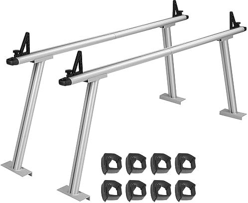 VEVOR LKW-Träger LKW Rack, 363 kg Kapazität, 1803 x 787,4 mm Aluminium-Leiterträger für LKW mit 8 Nicht Bohrenden C-Klemmen, LKW-Ladeflächenträger mit Zwei Stangen, Set für Kajak, Surfbrett