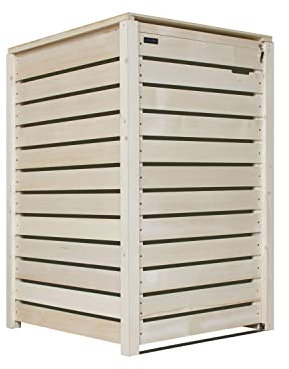 Lukadria Mülltonnenbox 1 Tonne 120L FÜR KLEINE Tonne Mülltonnenverkleidung Hamburg Mülltonnecontainer Mülltonnenabdeckung Holz Natur mit Rückwand
