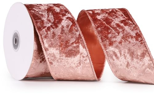 MAYREEL Rose Gold Crushed Velvet Ribbon Wired 2.5 Inch 10 Yards | For Christmas Decorations, Gift Wrapping, Wreaths, Chrismas Tree Toppers