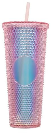 BBTISG Tasse à rivet de 710 ml avec couvercle et paille, double couche réutilisable, pour enfants et adultes, tasse froide (poudre transparente)