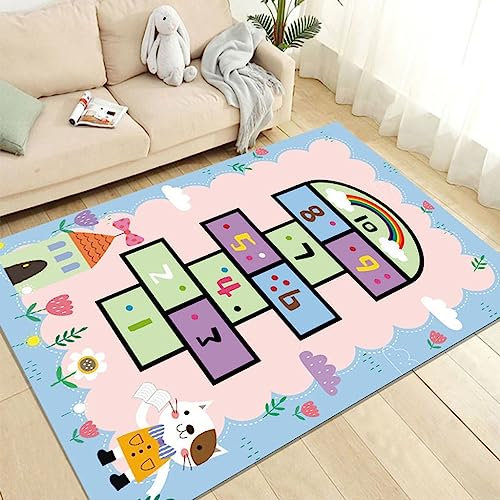 UE-MAOLU Teppiche, Hopscotch Rainbow Numbers Activity Area Teppich Für Kinder Im Klassenzimmer Oder Zu Hause, Lernmatte, Kinderzimmer Oder Spielzimmerteppich (Color : A, Size : 160cm*230cm)