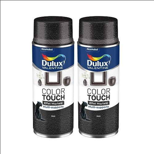 Dulux Valentine Peinture Intérieure et Extérieure Aérosol Color Touch - Effet Martelé Noir 400 ml - Lot de 2