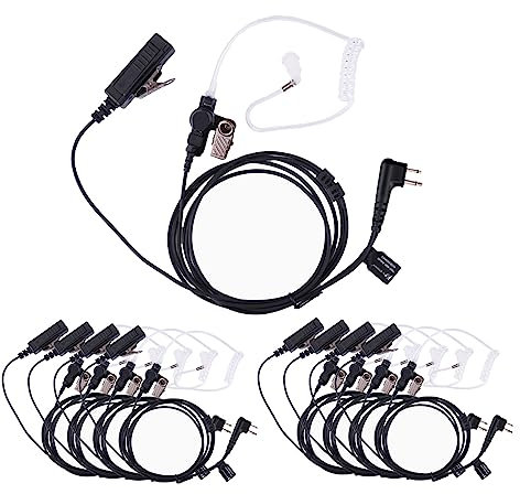 KS K-STORM Covert Acoustic Tube Walkie Talkie Earpiece Surveillance Headset with Mic Compatible with 2 Pin Motorola Two Way Radio (10 Packs)