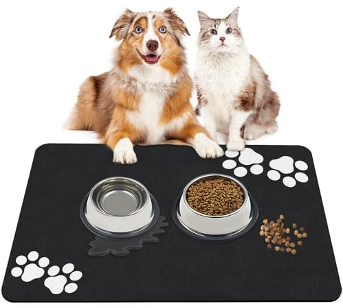 ZOKBOM Dog Food Mat 40x60cm, Absorbent Dog Water Bowl Mats for Floor, Cat Feeding Placemats Non Slip, Quick Dry Dog Mats for Food Bowls,No Stains & Easy Clean(Black)