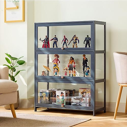 ZMHPLKH glasvitrine vitrine vitrinenschrank sammlervitrine hergestellt aus natürlicher Bambusrahmen Flip-Schranktür-Design, versiegelt und staubdicht, mehrere Größen 80 * 32 * 106CM Grey