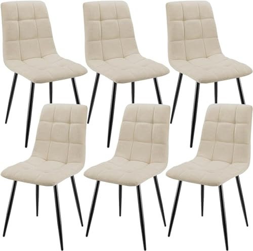 JIJIAN 6er Set Esszimmerstühle, Gepolsterte Stühle mit Leinenstoff und Schwarzen Metallbeinen, Schachbrettmuster, Esszimmerstühle für Esszimmer Wohnzimmer Schlafzimmer Küche Lounge Rezeption
