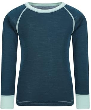 Mountain Warehouse Merino Kids Round Neck Thermal Baselayer Top – Long Sleeve, Lightweight, Antibacterial, Breathable & Quick Dry T-Shirt - Travelling & Outdoors Teal Kids Size 9-10 Years