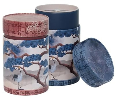 Dose Japan Garten je 150g - 2er Set - mit japanischen Motiven aufwendig lackiert, Innendeckel und Stülpdeckel - Kaffee- Teedose Ø 7,5cm Höhe 11,7cm Vol. ca.520ml
