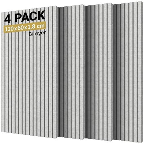 TONOR 4-Pack Bilayer Acoustic Panels Large Self-adhesive, 47.24” * 23.62” * 0.72” Adhesive Wall Panel, Large Soundproof Tiles for Echo Absorbtion, Acoustical Barrier of Polyester Fiber, Grey