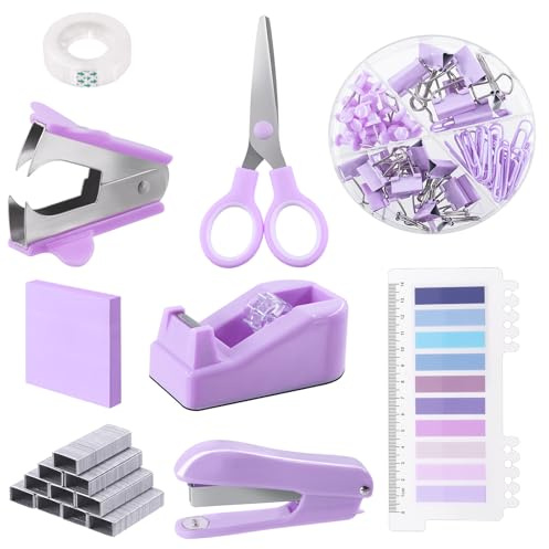 Glarks 1008pcs lila Bürobedarf Kit Schreibtisch Zubehör schließen Hefter, Tape Dispenser, Hefter Entferner, Index Tabs, Office Schere, Haftnotizen ein
