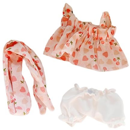 Fenteer 3-teiliges Puppenkleid, Puppenkleidung für 17 cm Puppen, Kirschen-Design, Ideal für Kinder und Puppensammler