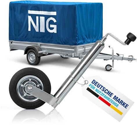 NTG Stützrad für Anhänger | Vollgummireifen | 150kg Stützlast | 46 bis 68 cm höhe | verzinkter Stahl | mit und ohne Klemmhalter | Stützrad | Wohnwagen | Anhänger 750kg (Stützrad)