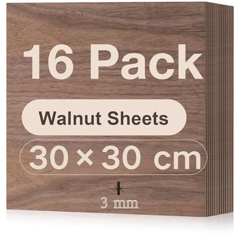 ROBOTIME 3mm Walnut Plywood Sheets Cut to Size 30×30 CM 16 Pack Wood Burning Model Making Laser Ply Material, Thin Wood Sheets for Craft Projects
