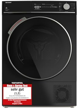 Sharp KD-NHH9S9GB3-DE Wärmepumpentrockner/A+++ / 9 kg/Programmknebel und DirectTouch-Bedienung auf LED-Display / 15 Programme/Trommelinnenbeleuchtung/Schwarz