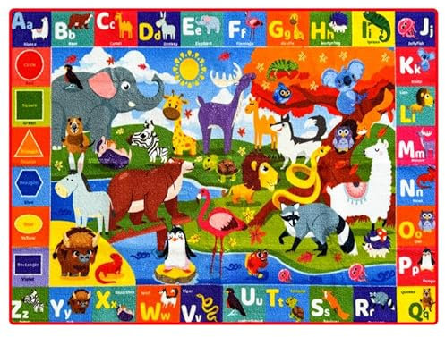 QUOKKA Klassenzimmer-Teppich für Kinder – 78 x 59 cm ABC-Teppiche für Spielzimmer – Alphabet-Lernbereich Teppich für Schlafzimmer – Tiere, Kleinkindteppich für Jungen und Mädchen – Teppich für