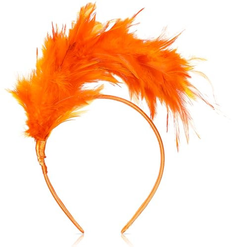 Bunt Feder Stirnband Fascinator Stirnbänder Cosplay Feder Haarband Karneval Party Kopfschmuck Regenbogen Feder Haarreif Kostüm für Ostertag Hochzeit Halloween Party (Orange)
