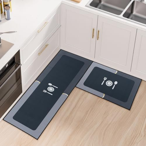 Fecialy Juego de alfombras de Cocina Antideslizantes y antifatiga de 2 Piezas, Alfombrillas de Silicona Engrosada Lavables y Alfombrillas para Cocina, 40x60cm + 40x120cm