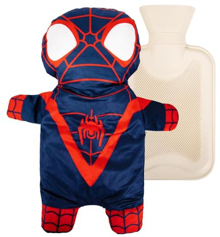 Disney 3D Novelty Hot Water Bottle with Removable Cover - Spiderman Miles Morales Design - Soft Plush Cover - Premium Natural Rubber - 750 ML