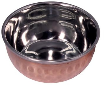 THE Unltd India Copper and Stainless Steel Tableware Serving Bowl, Indian Traditional Handi for Table Decor, Durable Hammered Serving Bowl for Curry Serving, Rice, Main Course (9 Cm)