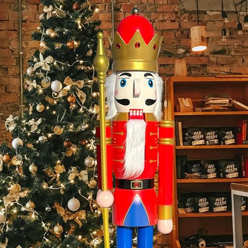 CDL Nutcracker Christmas Decor Red and Blue 60 inch XXXL Large Wooden Christmas Nutcracker Figure King 6ft High K08