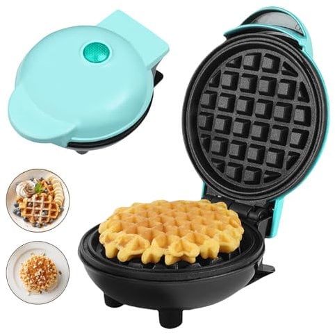 OHHXGK Mini Waffeleisen, Kleiner Waffelmaker mit Antihaftbeschichtung, Runde Mini-Waffeleisen Retro Design für Geburtstage, Familienfeiern