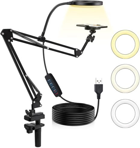 Stativ Handy mit Ringlicht,10 Zoll LED Ringlicht mit Stativ Handy, Overhead Kamera Ständer,Dimmbare LED Tischringlicht für YouTube, Selfie, Makeup,Tik Tok, Kompatibel mit Smartphone