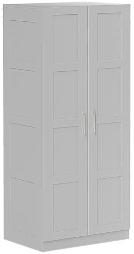 HOMCOM 2-Door Wardrobe with Shelves and Hanging Rail, Double Wardrobe, Modern Bedroom Furniture, Grey