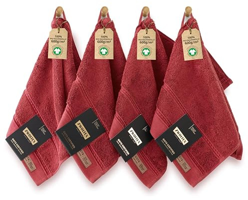 ZWOLTEX - Premium Gästehandtücher 30x50 Rot [4er Set - 650 g/m²], 100% Bio Baumwolle GOTS Zertifizert, ÖKO-TEX, Ultra Weich & Saugfähig - Queen Collection