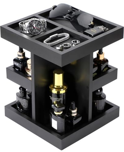 EXIN DECHEN Cologne Organizer for Men,Cologne Stand,3 Tier Wooden Perfume Shelf with Rotate,Desk Organizer,Gift for Dad From Wife,Husband Boyfriend Birthday Gift Ideas,Fathers Day Gift for Men
