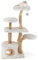 COSTWAY Arbre a Chat XXL 135 cm, Arbre a Chat Bois Massif, 4 Plateformes, 3 Poteaux à Griffer en Jute, Condo, Bois de Poirier, Tissu Peluche, Pompon Suspendu, 60 x 45 x 135 cm