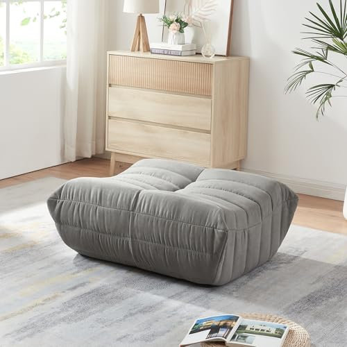 [en.casa] Fußhocker Kodsø Sitzhocker Bodenkissen 35 x 80 x 65 cm Sitzkissen Boden Pouf Sitzsack gepolstert Ottomane Sitzpouf Mikrofaser Grau