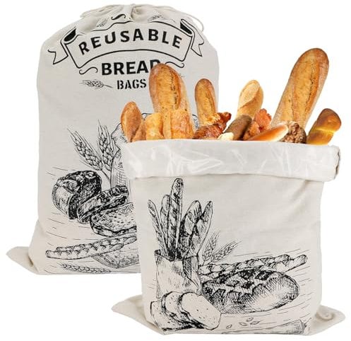 Pavlleen 2 Stück Brotbeutel Leinen mit TPU Innenfutter 45x35cm, Brotsack zum Frischhalten Leinen, Brottasche für Brotaufbewahrung, Leinen Brottüten für Selbstgemachtes Brot, Bread Bag mit Innenfolie