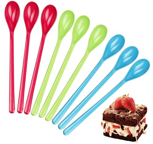 Plastiklöffel,Lange Löffel,Plastik Eierlöffel,Lang Kunststoff Bunt,Kunststofflöffel Melamin Eislöffel,Farbe Langer Marmeladenlöffel,Suppenlöffel Bruchfester Bunte,Dessert Kaffeelöffel (9, 3 Farben)