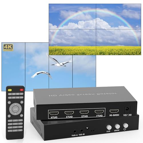 ICUIXIAN 2x2 HDMI Video Wall Controller Vertikal 1X3, 3X1, 1X4, 4X1 Video Wall Controller 90-180-270 Grad Drehung, 2x2 TV-Wand-Controller 4K30Hz Unterstützung IR-Fernbedienung, 3,5MM Audio-Ausgang
