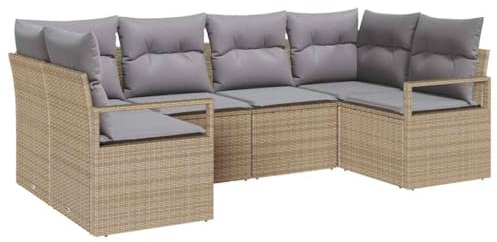 vidaXL 6-teiliges Garten-Sofa-Set mit Kissen in Beige aus Poly Rattan | Modular, perfekt für Terrasse und Balkon. Wetterfestes Material und Bequeme graue Ecksofa-Möbel.