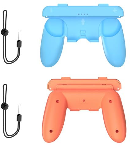2PCS Hand Grips For Switch 2 J-Con, Left Right Controller Handle Case Ergonomic Handgrip Gamepad Grip Handle Holder Bracket With Strap (Orange-Blue)