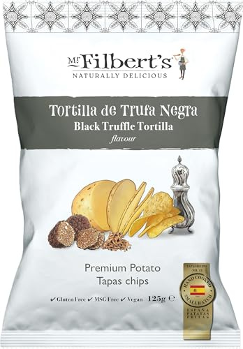 Mr Filbert’s Black Truffle Tortilla Crisps, Spanish Hand Cooked Potato Chips, Savoury Crisps with Rich Truffle Flavour, 125g