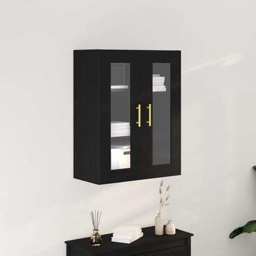 WRJENFSC Sideboard Schwarz Eiche 80x30 cm mit Goldenen Griffen Modernes Buffet für Esszimmer Wohnzimmer Flur Kompakte Anrichte mit 2 Türen