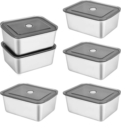 DMJJSD Stainless Steel Containers With Lids- 6pcs 500ml Metal Lunch Box – Food Containers Leakproof Lunchbox – Bento Box with Spare Seal Oven Freezer Dishwasher Safe (Color 1)
