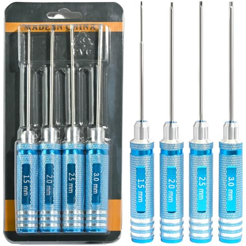 4pcs 1.5 2.0 2.5 3.0mm Hex Key Drivers Aluminum Hex Allen Screwdriver Kit | Screw Driver RC Tool Kit for Rc Car Drone Multi-Axis FPV Racing Helicopter Models Phone Electronic Repairing, Blue