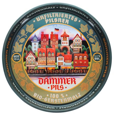 REX London Decorative Metal Serving Plate, round metal tray, Dammer Pils | round metal tray, cocktail tray, round serving platter, metal drink coaster, cocktail drink stand, party plate