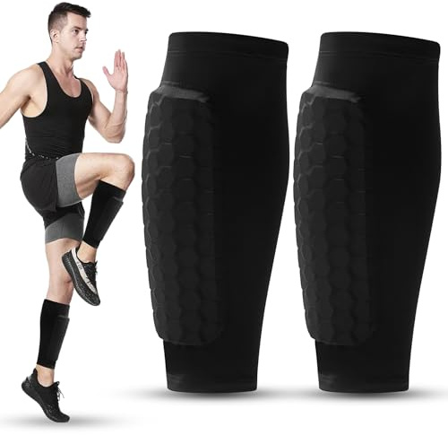 Espinilleras de Fútbol Profesionales Transpirables y Antideslizantes, espinilleras ski, Protección Anticolisión Celular para Pantorrilla - para Hombres, Mujeres y Niños en Fútbol (Negro, L)