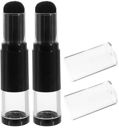 PATKAW 2pcs Push-type Bottle Brush Refillable Cosmetic Applicator Brush for Powder Foundation Travel Use Makeup Blusher Squeeze Bottle
