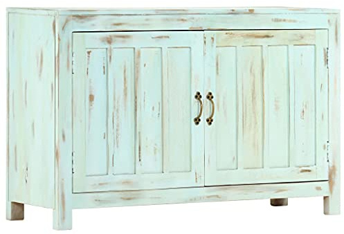 Yisssmeng Sideboard Hellblau 110x35x70 cm Mangoholz, 2-Tür Kommode, Retro Anrichte, Stauraum für Wohn-/Schlafzimmer, Flur