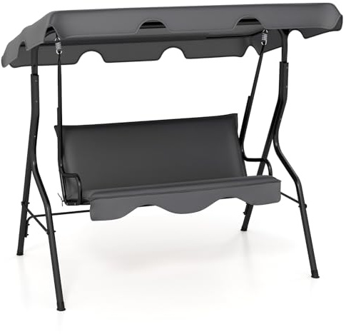 COSTWAY 3-Sitzer Hollywoodschaukel, Gartenschaukel mit verstellbarem Dach, Schaukelbank für Garten, Terrasse & Hinterhof, 172 x 110 x 154 cm (Grau)