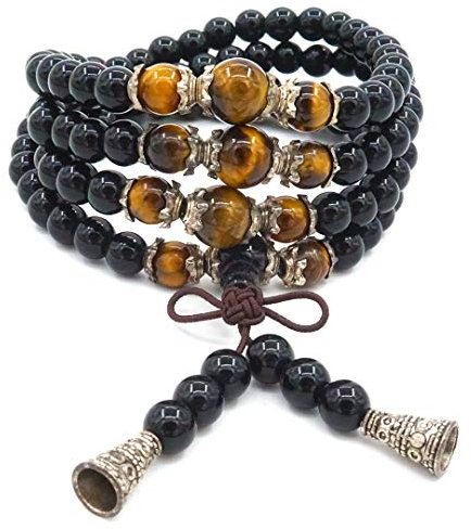 Thajaling 6 mm Obsidian-Armband, 108 Perlen, Mala, tibetischer, buddhistischer Buddha, Tigerauge, Halskette, 25.8 inch, Obsidian